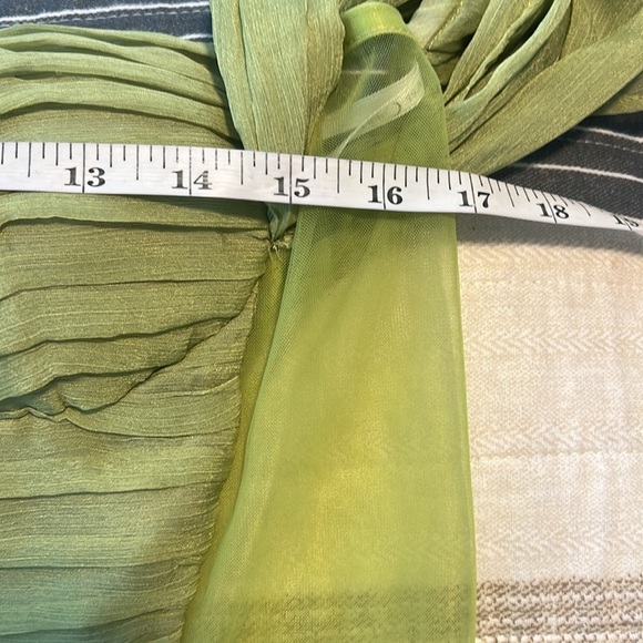 Miss Circle,Couture Clothier,Siren Olive, Silk Mesh,Lantern Sleeve Draping Dress - Picture 9 of 13